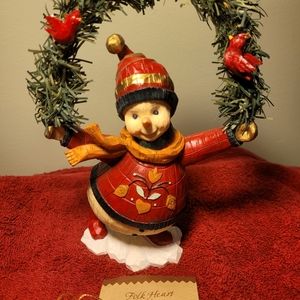 Folk Heart Winter by Kathy Killip 2004 Resin Snowman with Wreath